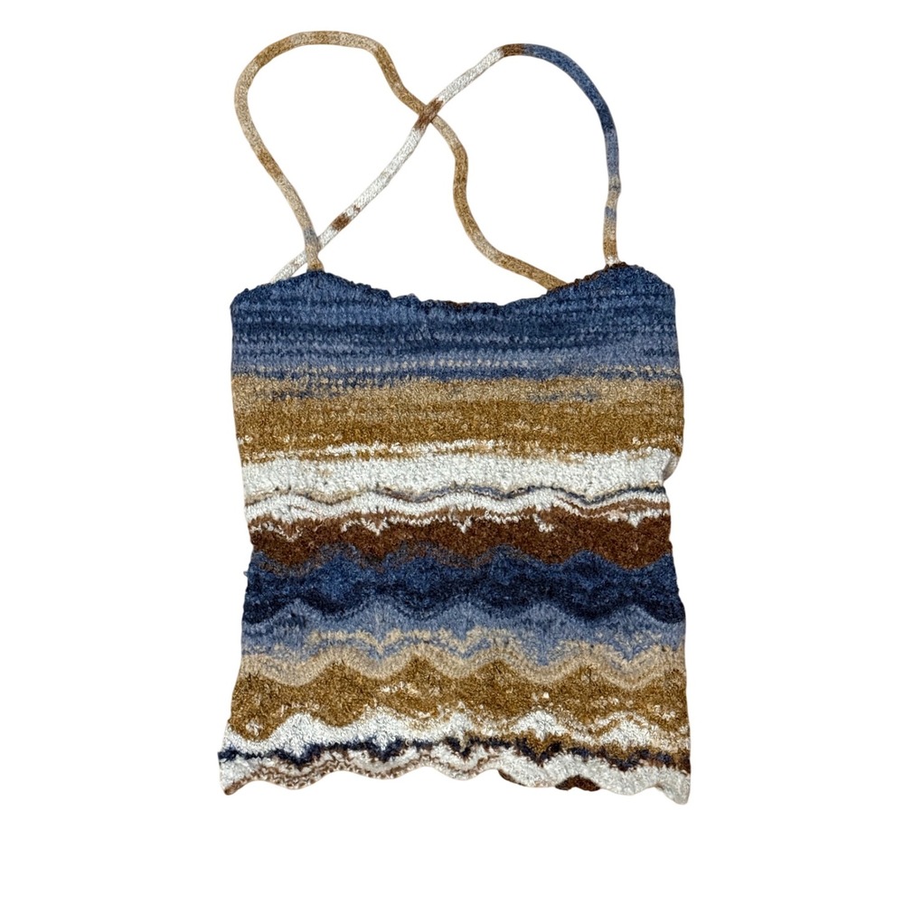 Multi-Color Chevron Knit Camisole Tank Top Blue Brown XS